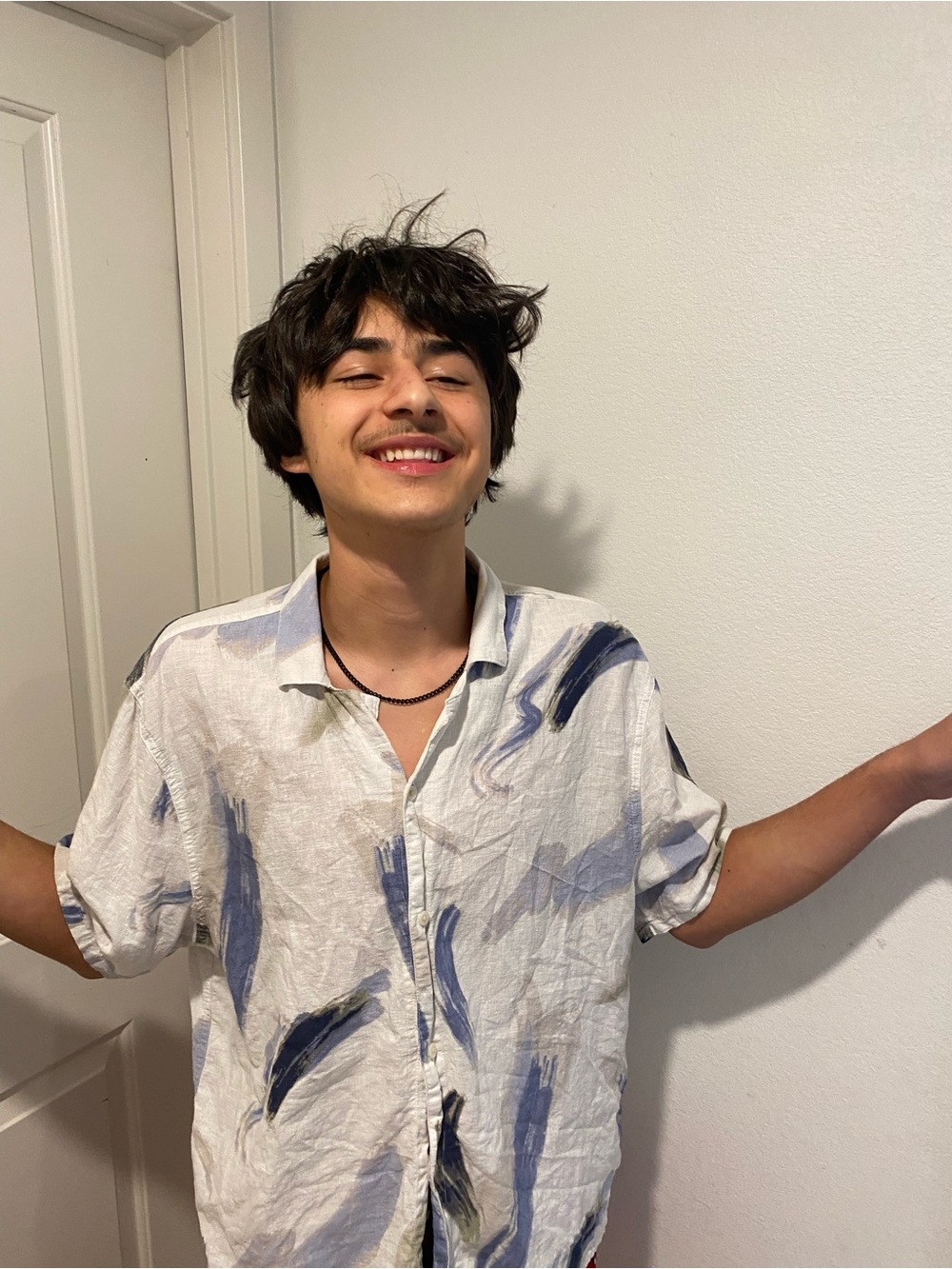 Hollister Lightweight Abstract Print Button-Down Top - Blue & White